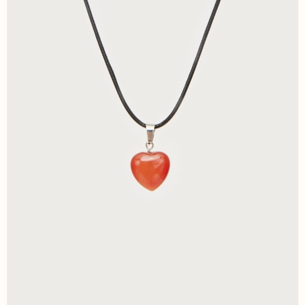 Carnelian Heart-Shaped Necklace on Leather Cord - Picture 4 of 4